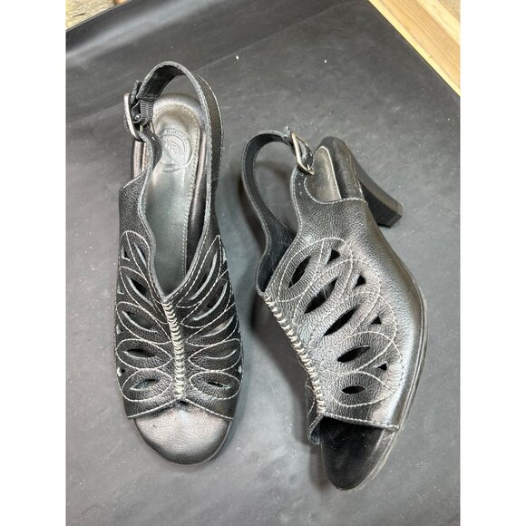 Nurture Penelope Black Open-Toe Slingback Pumps Cutout Leather Upper Size 7 - Picture 1 of 9